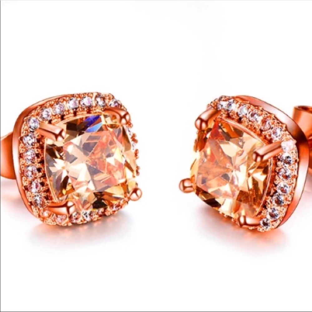 New Rose Gold Morganite Diamond Stud Earrings - Picture 5 of 5